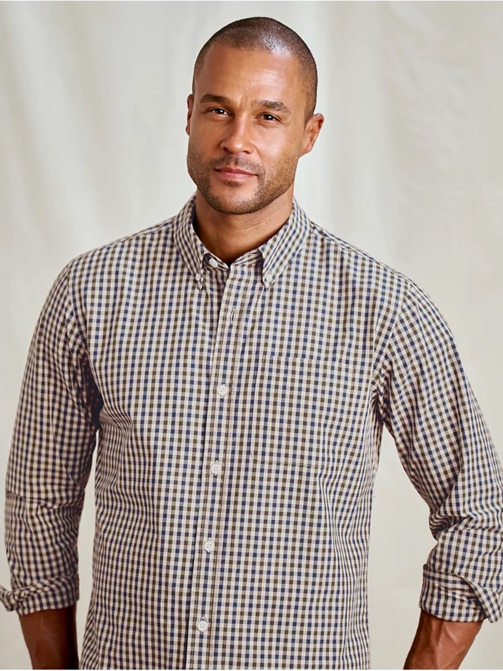 Orvis Blue and Brown Gingham Button-Down Shirt